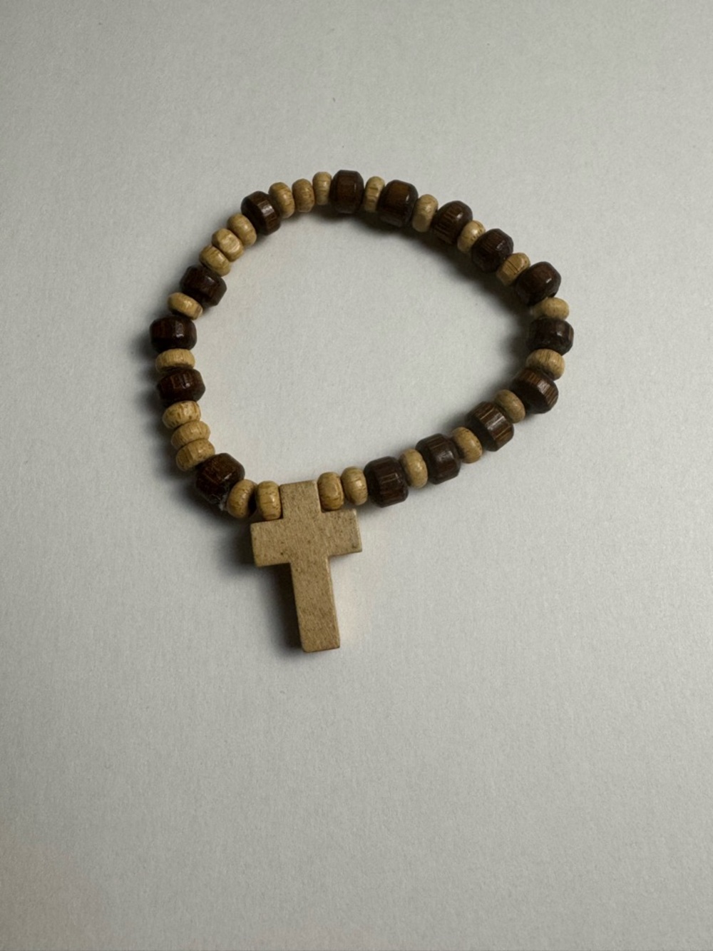 Wood Bead Cross Bracelet in Light and Dark Brown